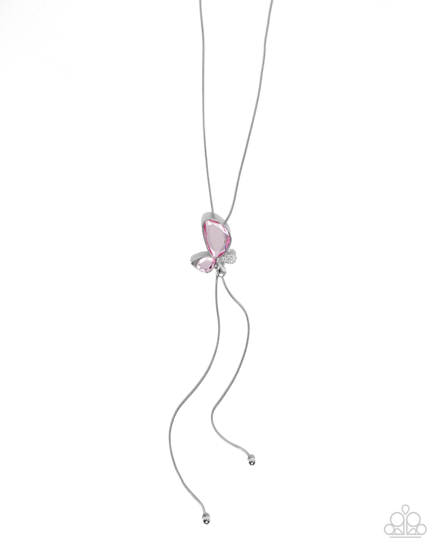 Focused Flutter - Pink Gem Silver Bolo Necklace - Paparazzi Accessories