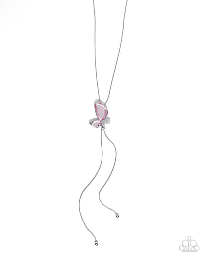 Focused Flutter - Pink Gem Silver Bolo Necklace - Paparazzi Accessories