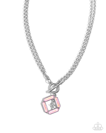 Compass Cadenza - Pink UV Shimmer Rhinestone Silver Toggle Necklace - Paparazzi Accessories