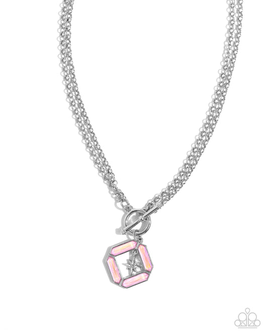 Compass Cadenza - Pink UV Shimmer Rhinestone Silver Toggle Necklace - Paparazzi Accessories