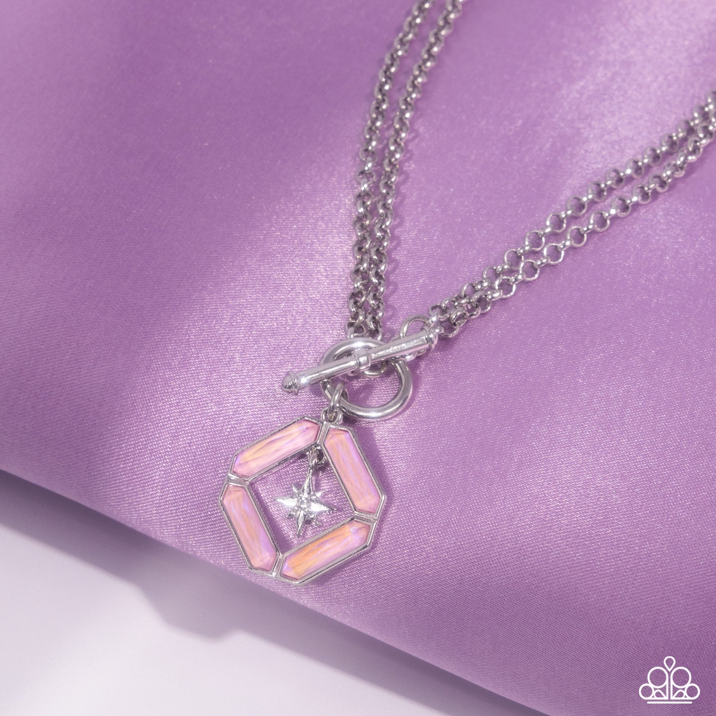 Compass Cadenza - Pink UV Shimmer Rhinestone Silver Toggle Necklace - Paparazzi Accessories