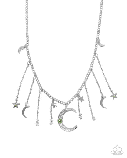 Stellar Selection - Green Rhinestones Moon & Stars Necklace - Paparazzi Accessories