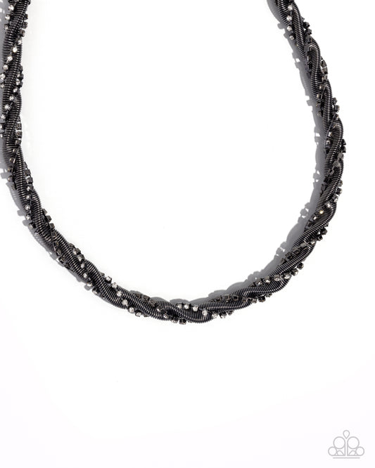 Candid Coils - Black Twisted Chains Necklace - Paparazzi Accessories