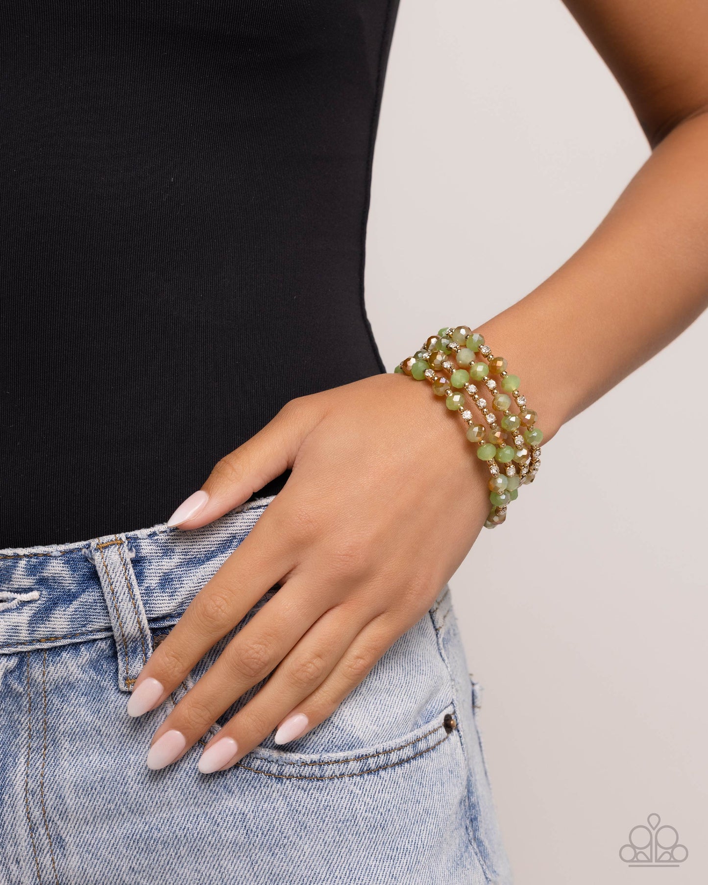 Refined Reality - Green UV Beads & Gold Coil Bracelet - Paparazzi Accessories