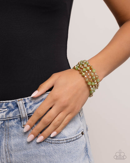 Refined Reality - Green UV Beads & Gold Coil Bracelet - Paparazzi Accessories