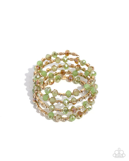 Refined Reality - Green UV Beads & Gold Coil Bracelet - Paparazzi Accessories