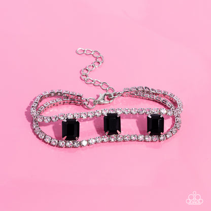 Embedded Elegance - Black Rhinestone Clasp Bracelet - Paparazzi Accessories