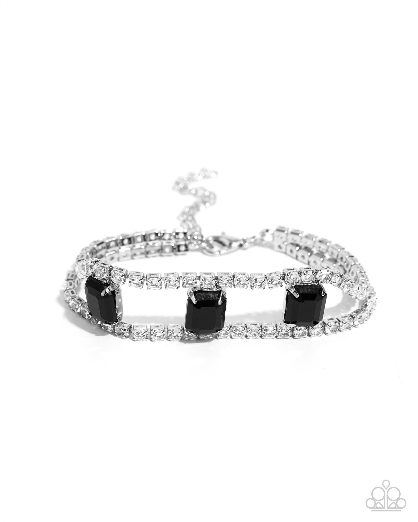 Embedded Elegance - Black Rhinestone Clasp Bracelet - Paparazzi Accessories