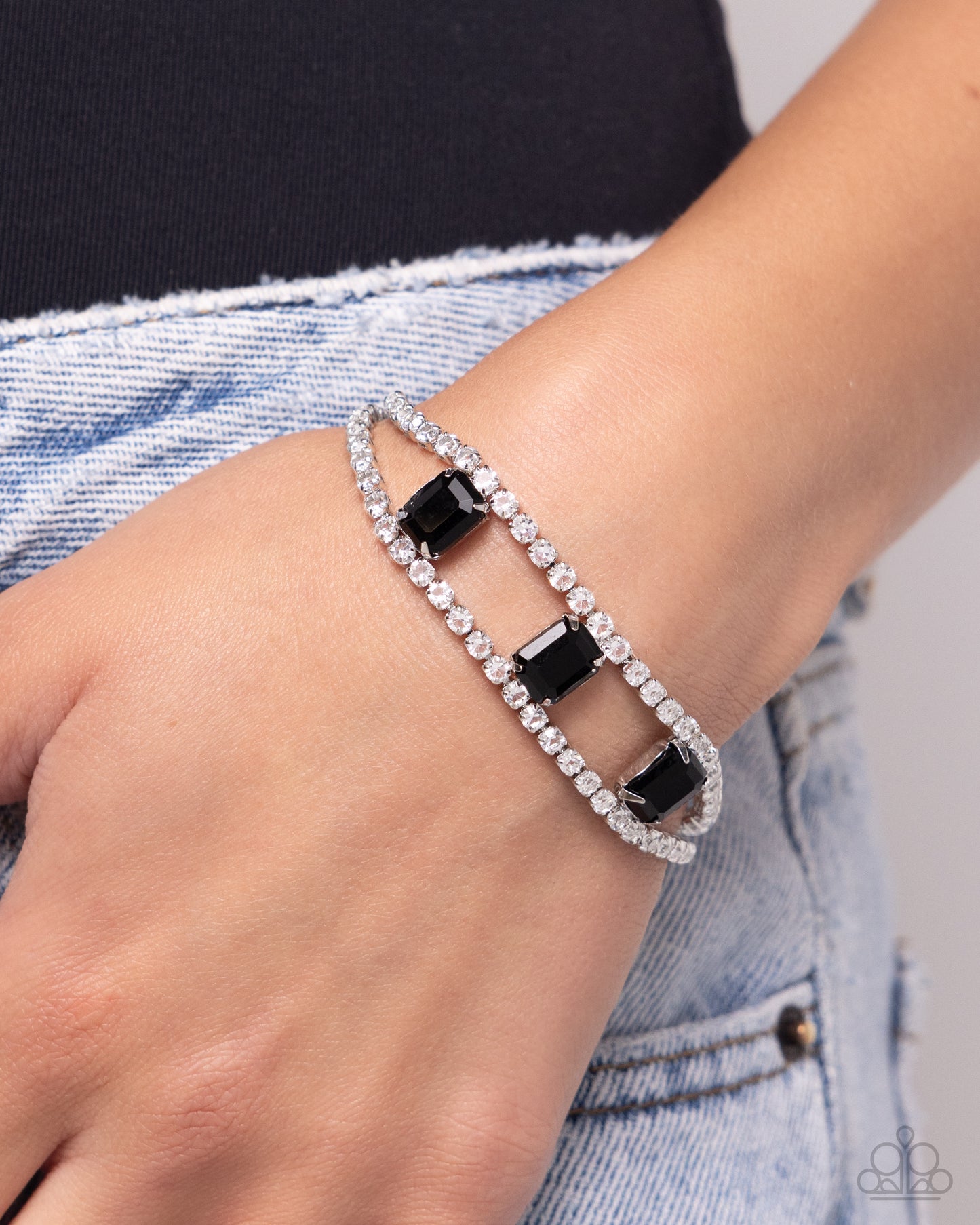 Embedded Elegance - Black Rhinestone Clasp Bracelet - Paparazzi Accessories