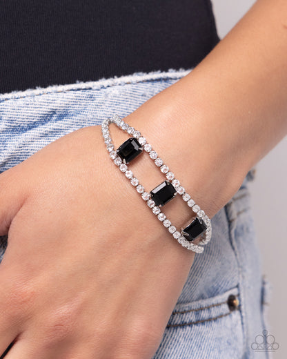Embedded Elegance - Black Rhinestone Clasp Bracelet - Paparazzi Accessories