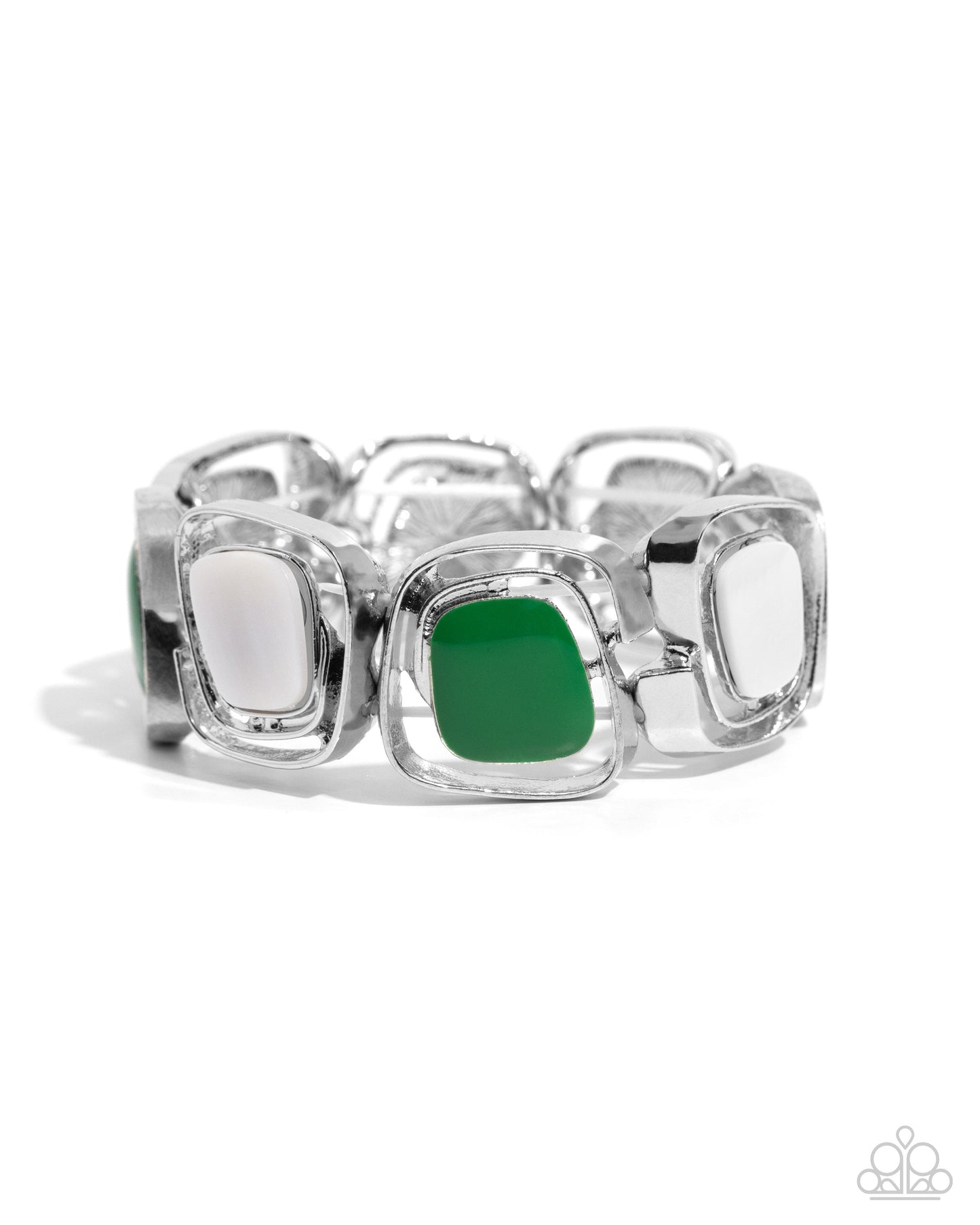 SHELL-To-Do - Green Acrylic Silver Stretchy Bracelet - Paparazzi Accessories