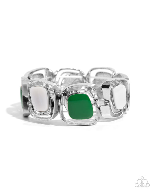 SHELL-To-Do - Green Acrylic Silver Stretchy Bracelet - Paparazzi Accessories