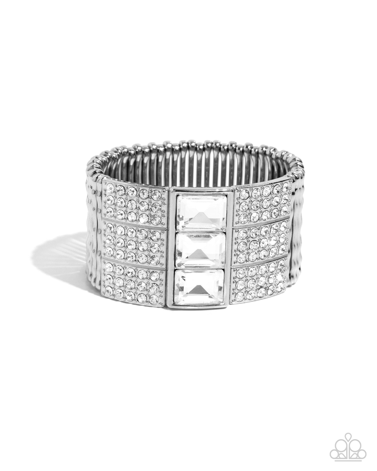 Dramatic Diva - White Rhinestone Stretchy Bracelet - Paparazzi Accessories