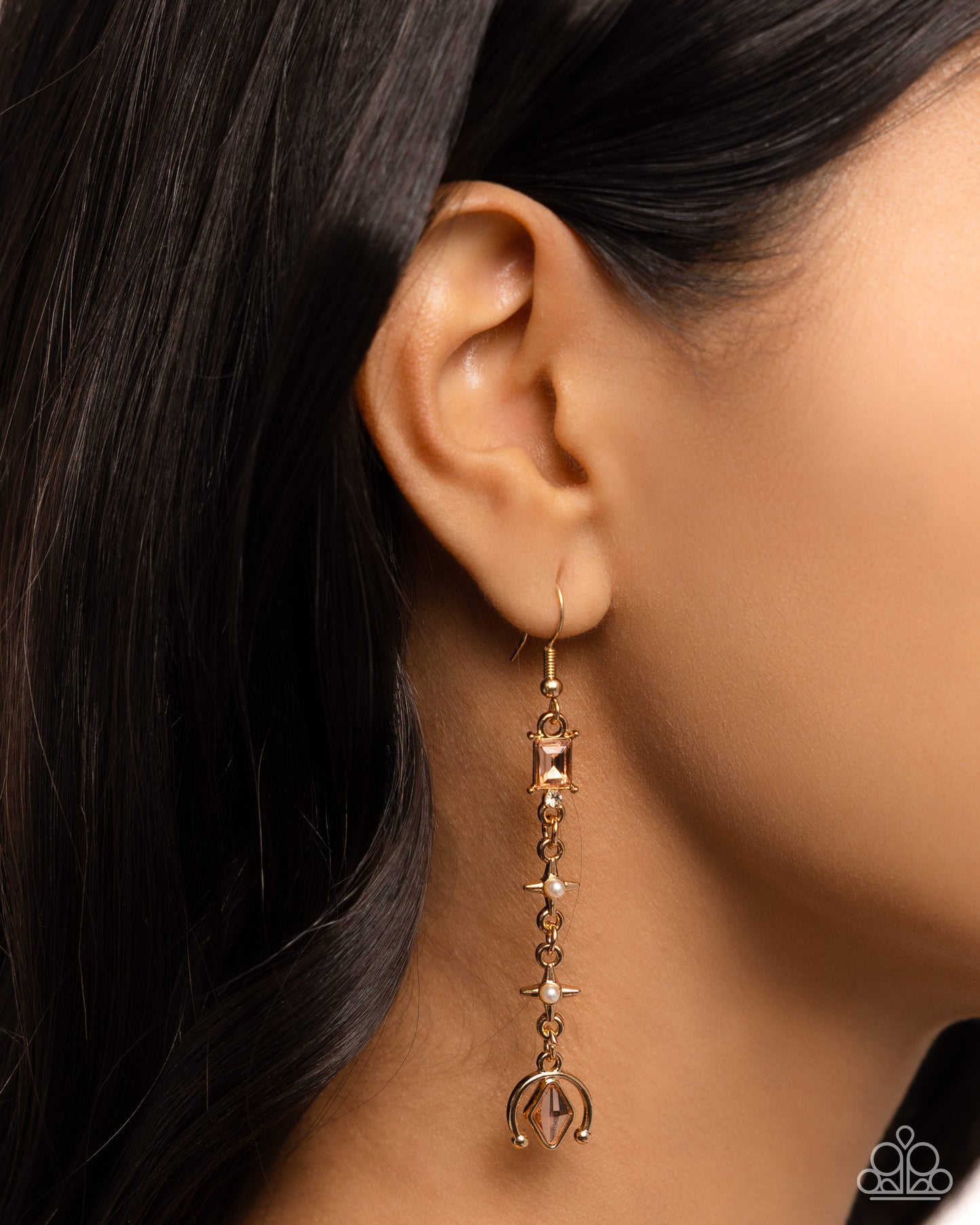 Trendy Trimming - Gold Peach Gem Fishhook Earrings - Paparazzi Accessories
