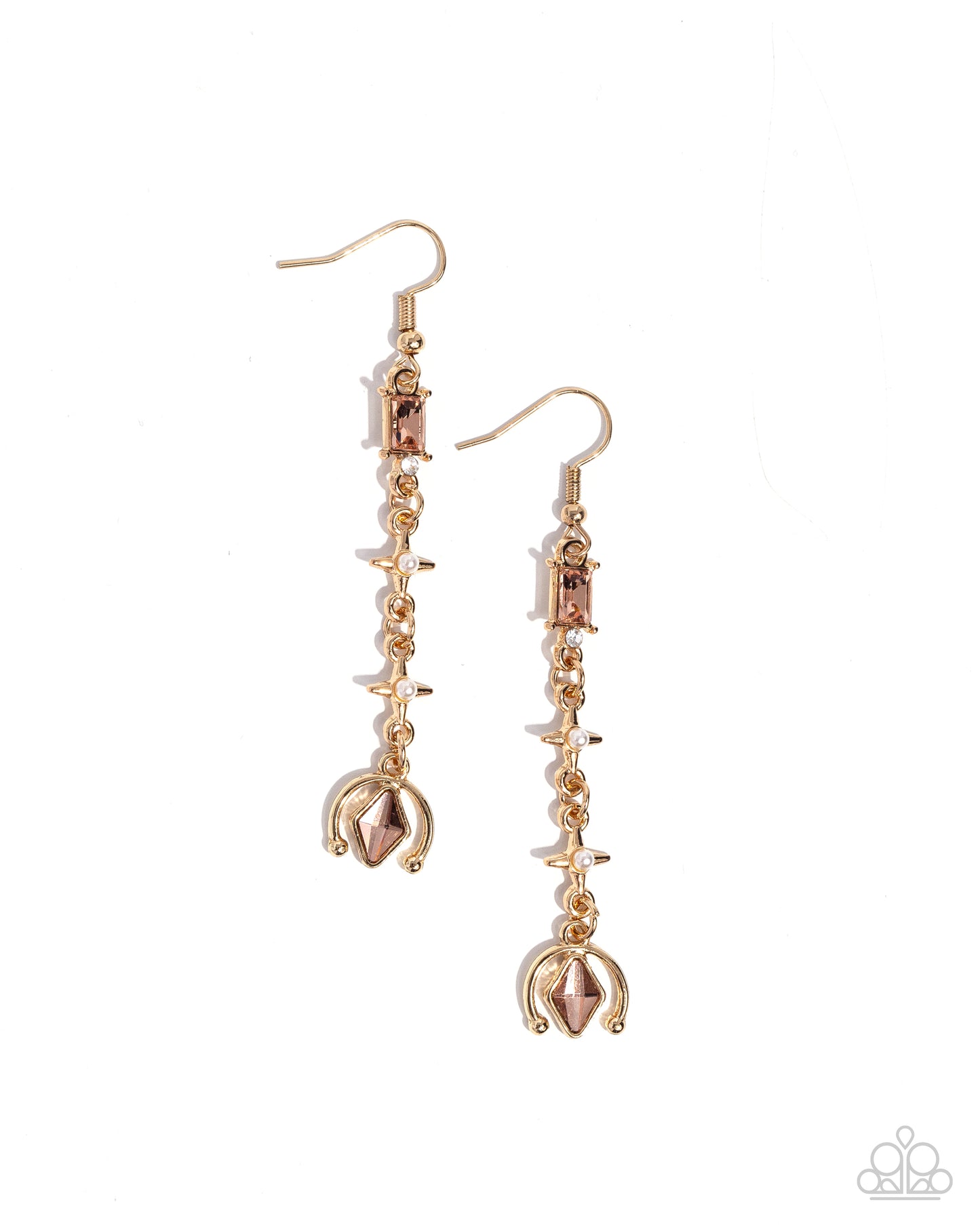 Trendy Trimming - Gold Peach Gem Fishhook Earrings - Paparazzi Accessories