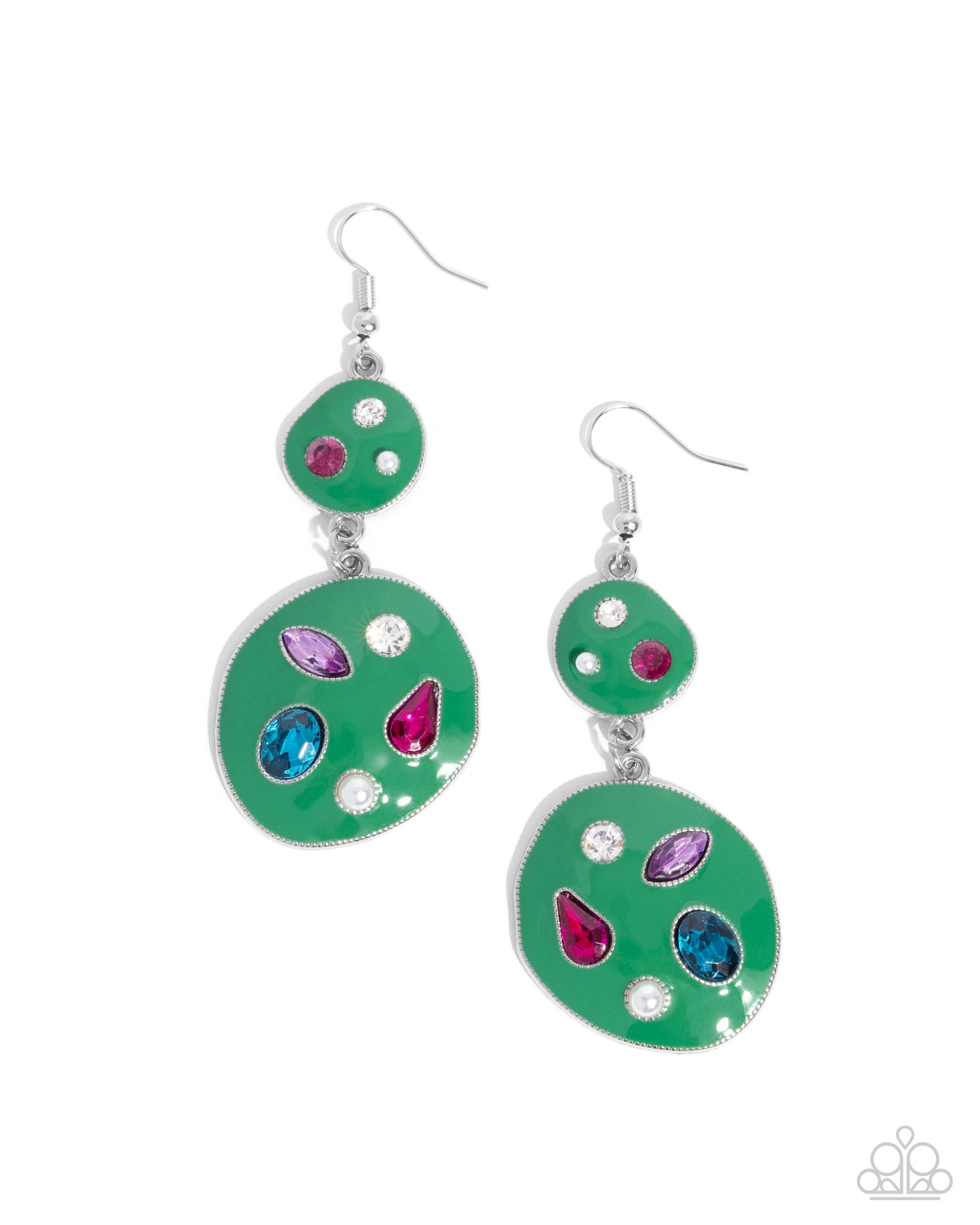 Gallery Genius - Green Enamel Fishhook Earrings - Paparazzi Accessories