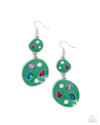 Gallery Genius - Green Enamel Fishhook Earrings - Paparazzi Accessories