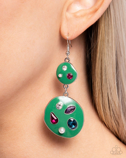 Gallery Genius - Green Enamel Fishhook Earrings - Paparazzi Accessories