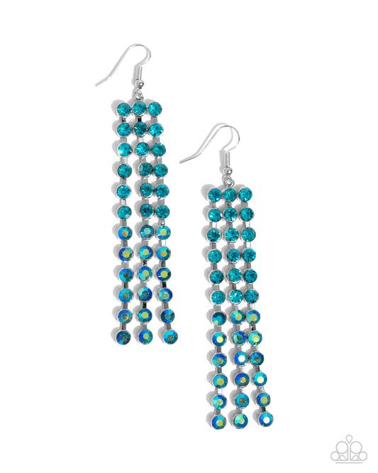 Ombré Occupation - Blue Iridescent Rhinestone Fishhook Earrings - Paparazzi Accessories