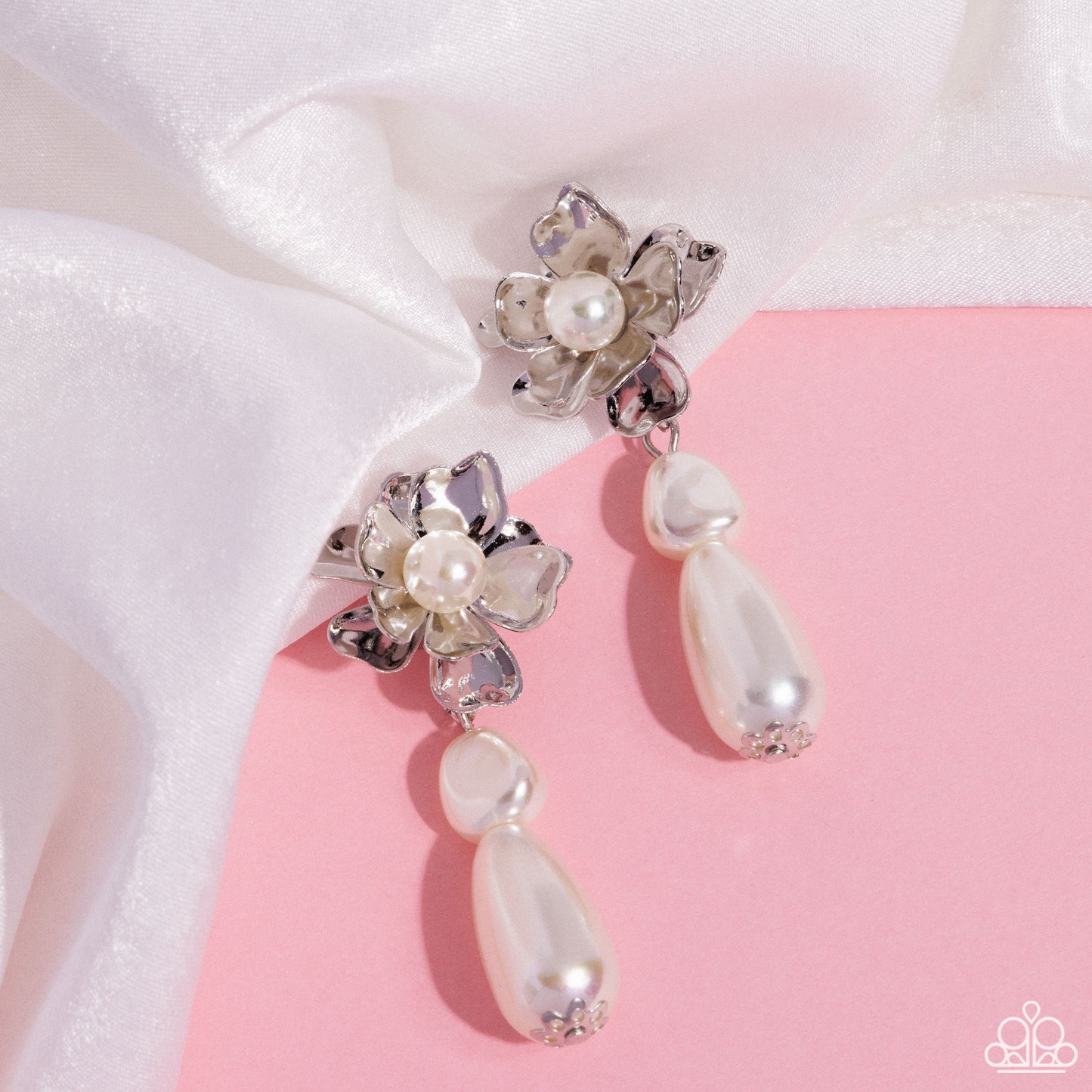 Esteemed Elite - White Pearl Flower Clip-on Earrings - Paparazzi Accessories