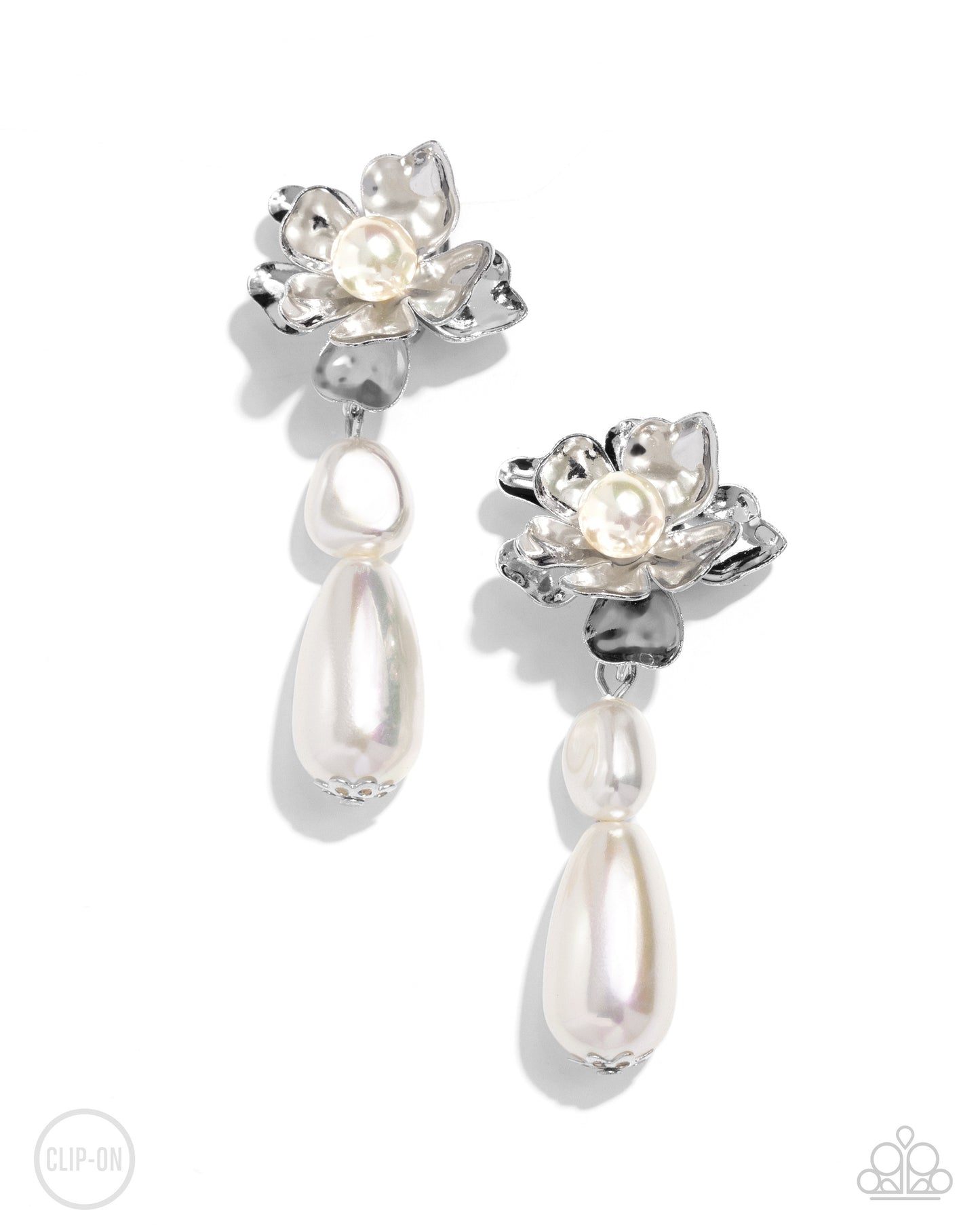 Esteemed Elite - White Pearl Flower Clip-on Earrings - Paparazzi Accessories