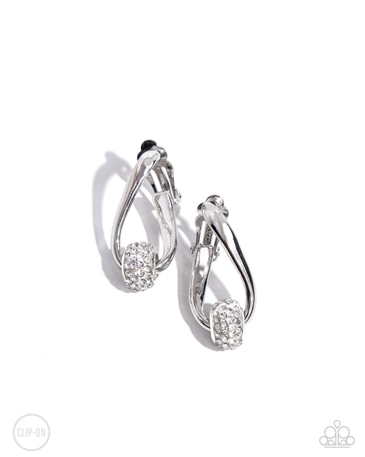 Secret Standout - White Rhinestone Clip-on Earrings - Paparazzi Accessories