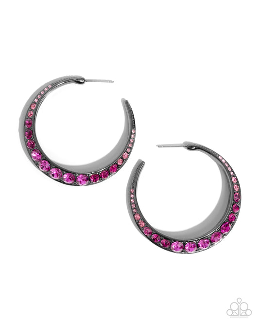 Embedded Edge - Pink Iridescent Rhinestone Hoops Earrings - Paparazzi Accessories