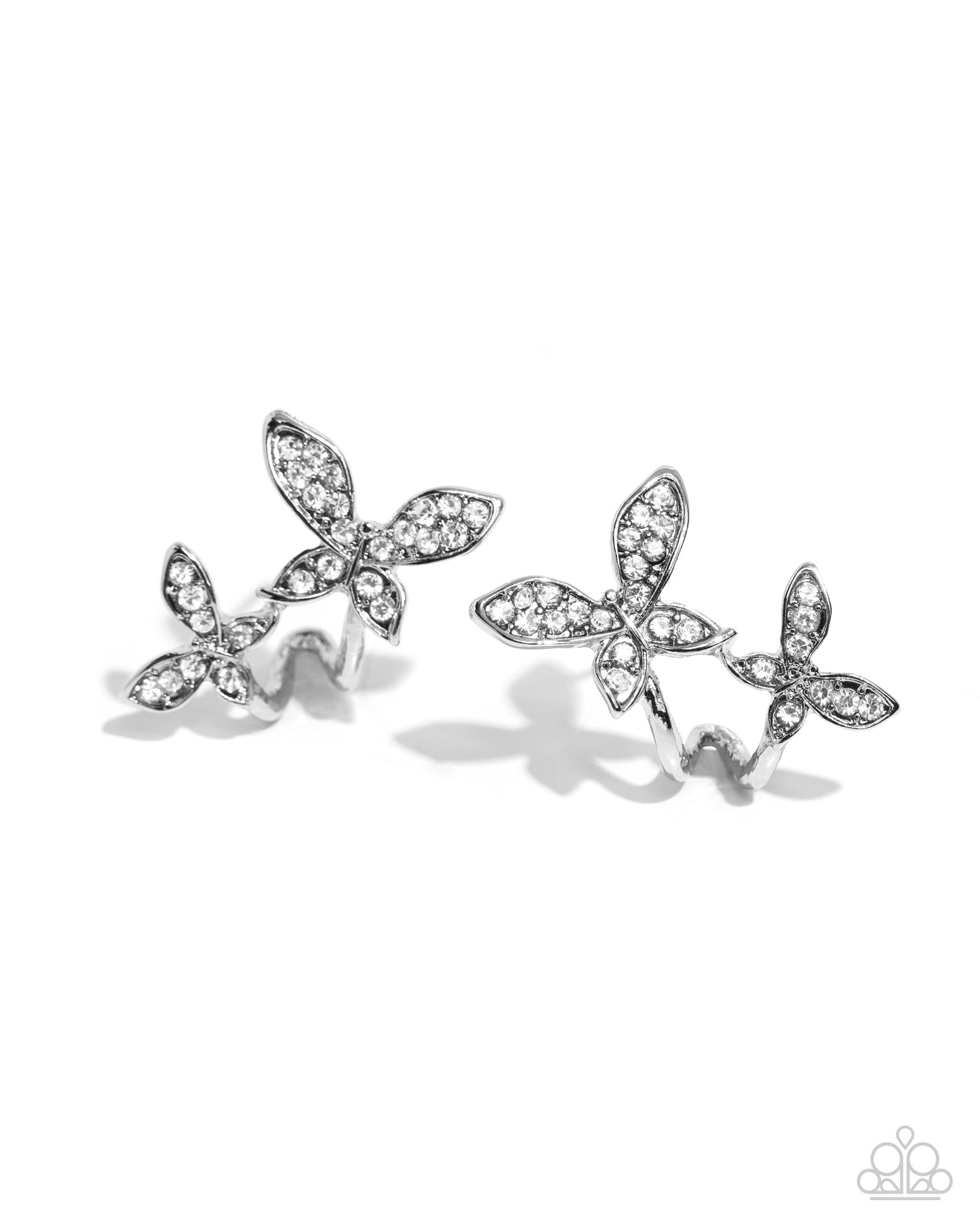 Adorably Aerial - White Rhinestone Butterfly "Hoop" Earrings - Paparazzi Accessories