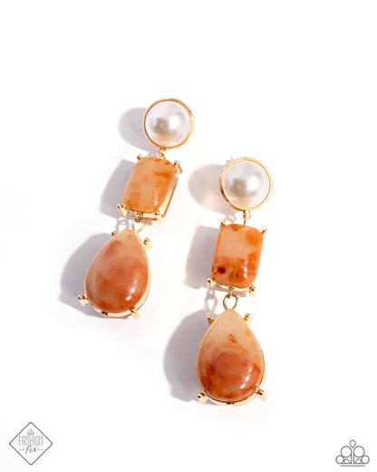 Marbled Masterpiece - Orange Post Earrings - Paparazzi Accessories