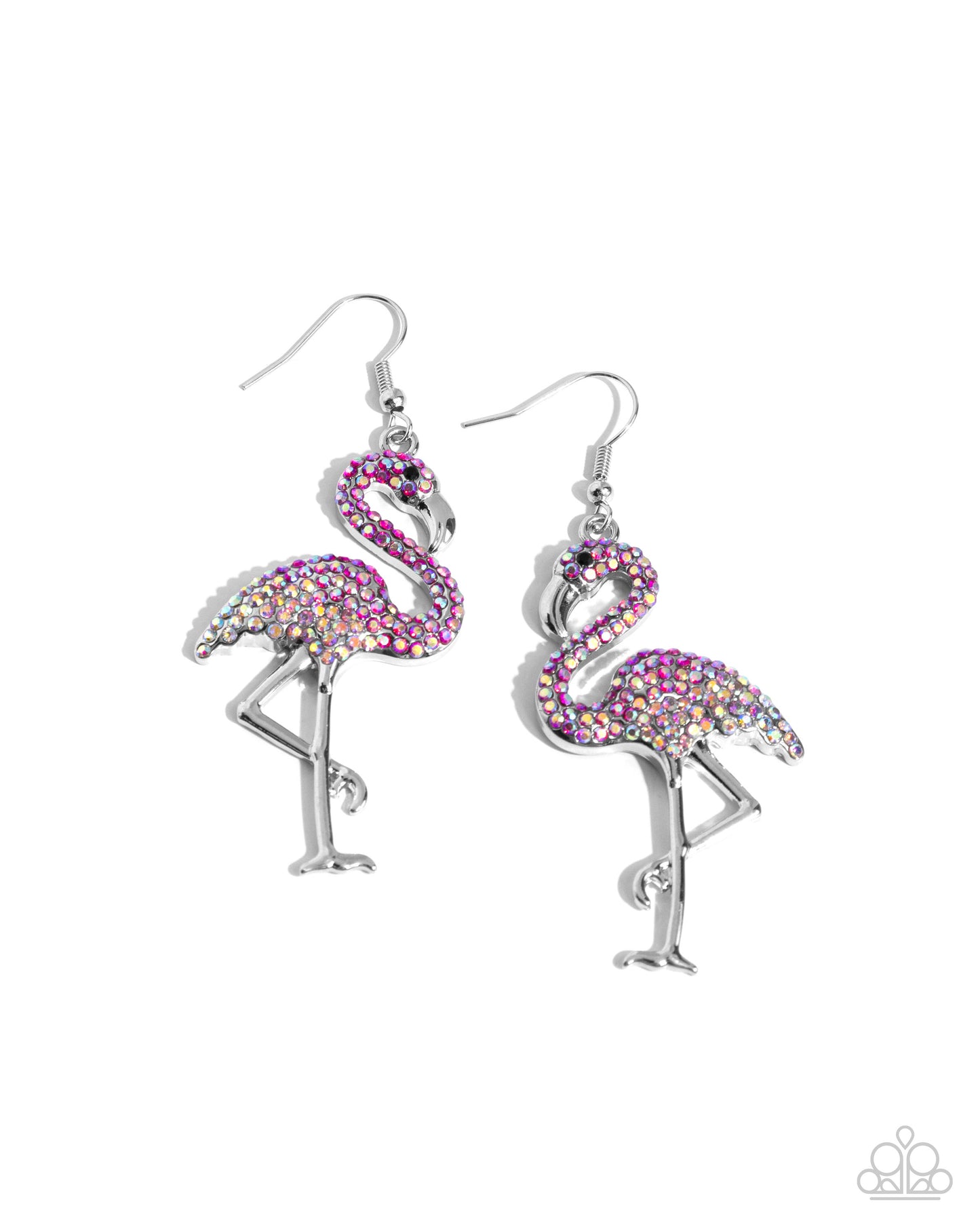 Flamingo Flourish - Pink Iridescent Rhinestone Silver Fishhook Earrings - Paparazzi Accessories