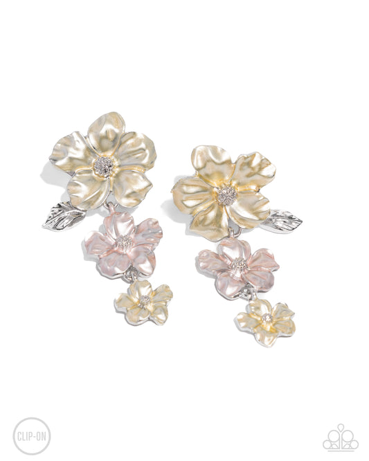 Balanced Bouquet - Yellow Flower Clip-on Earrings - Paparazzi Accessories