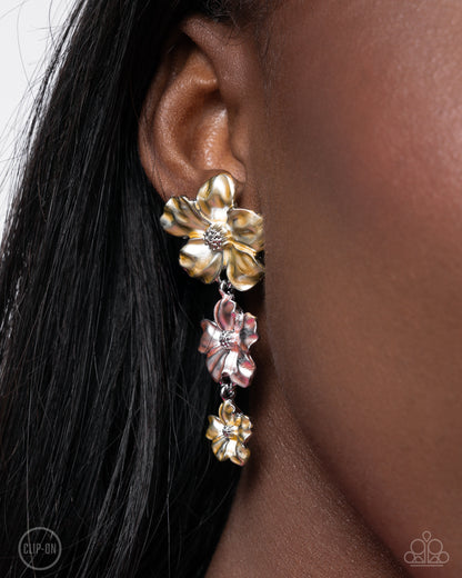 Balanced Bouquet - Yellow Flower Clip-on Earrings - Paparazzi Accessories