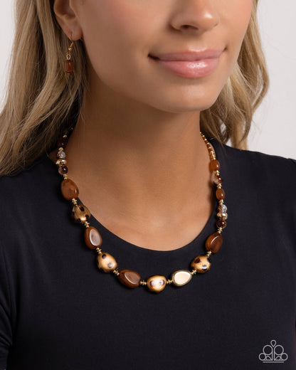 Spotted Safari - Brown Leopard Print Necklace - Paparazzi Accessories