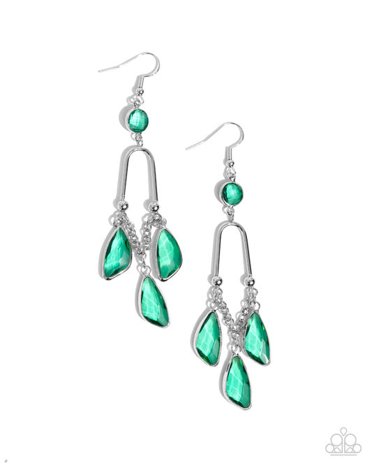 Winged Wardrobe - Green Faceted Gem Fishhook Earrings - Paparazzi Accessories