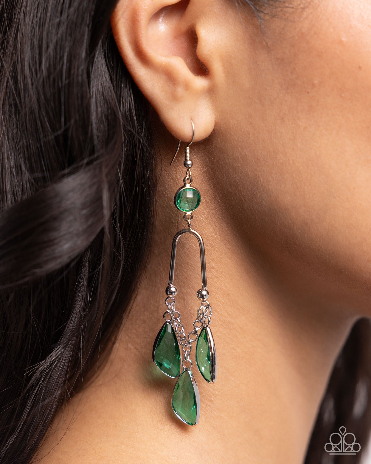 Winged Wardrobe - Green Faceted Gem Fishhook Earrings - Paparazzi Accessories