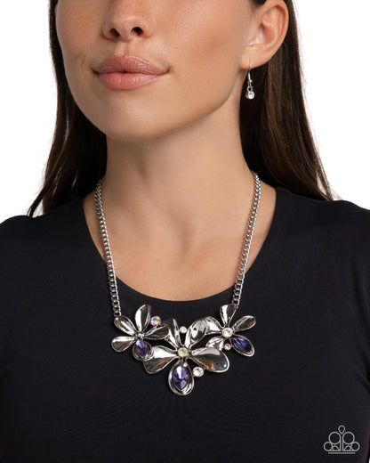 Twirling Triad - Purple Rhinestone Flower Necklace - Paparazzi Accessories