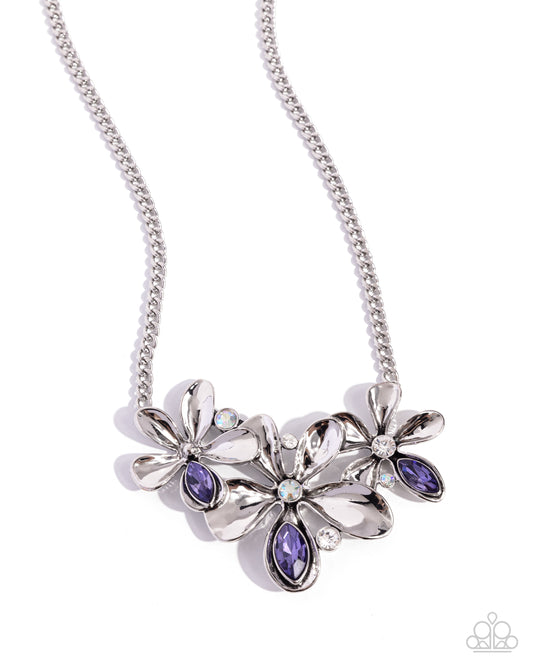 Twirling Triad - Purple Rhinestone Flower Necklace - Paparazzi Accessories