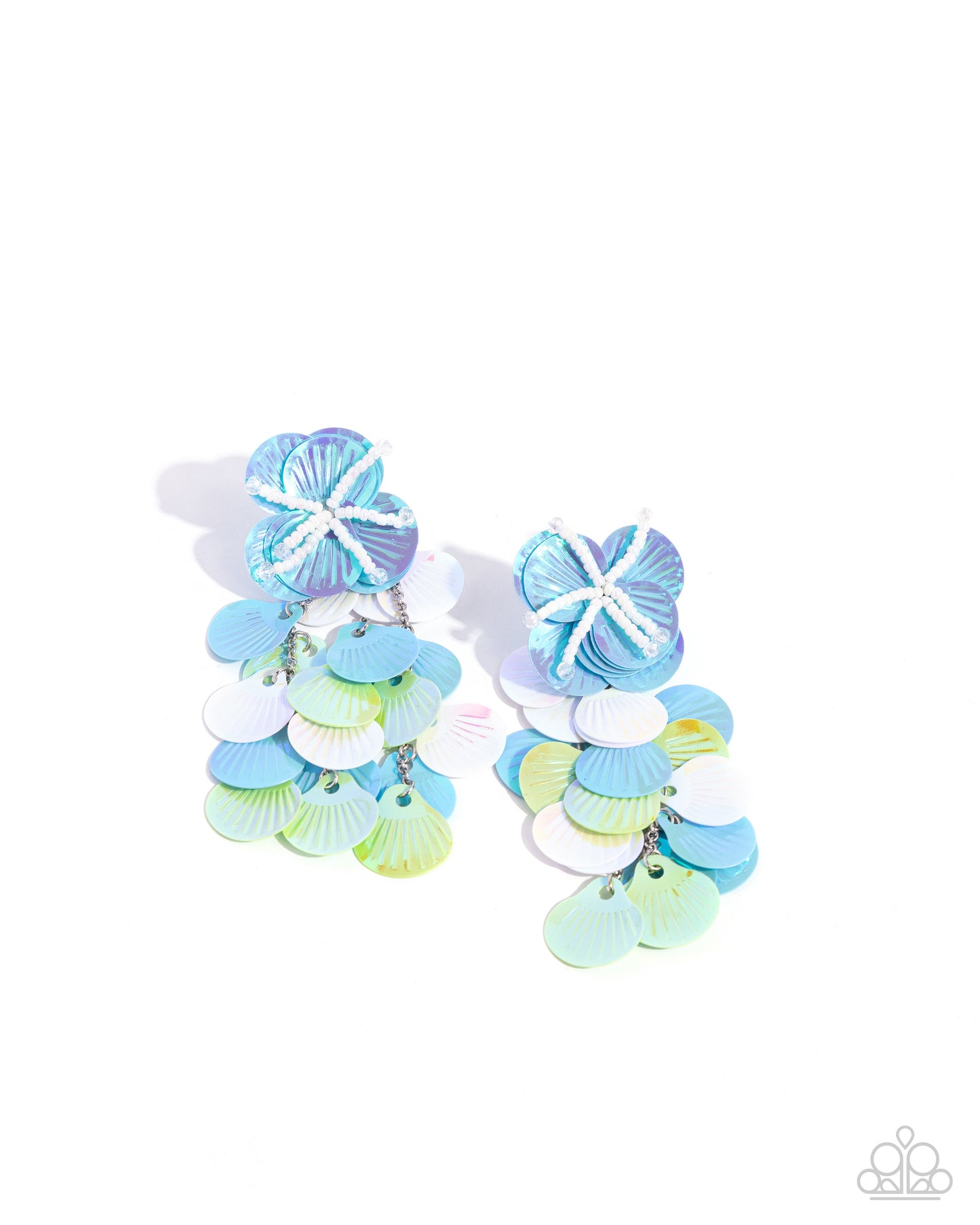 Under the Waves - Blue Sequin Seashell Post Earrings - Paparazzi Accessories