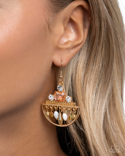 Metropolitan Majesty - Gold Half Circle Beaded Fishhook Earrings - Paparazzi Accessories