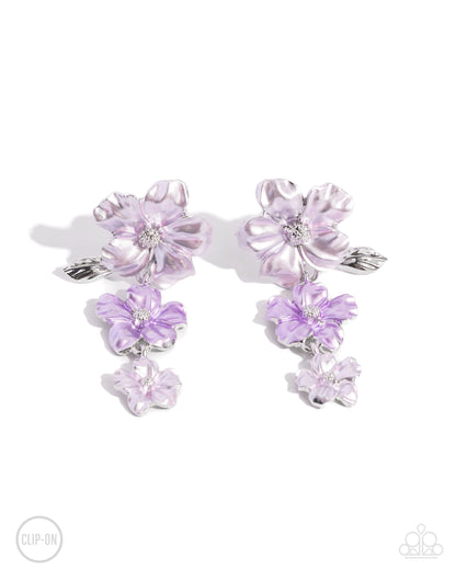 Balanced Bouquet - Purple Flower Clip-on Earrings - Paparazzi Accessories
