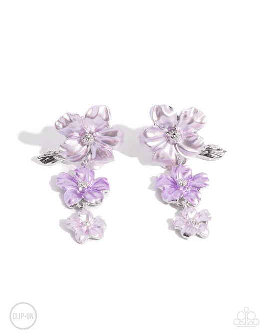 Balanced Bouquet - Purple Flower Clip-on Earrings - Paparazzi Accessories