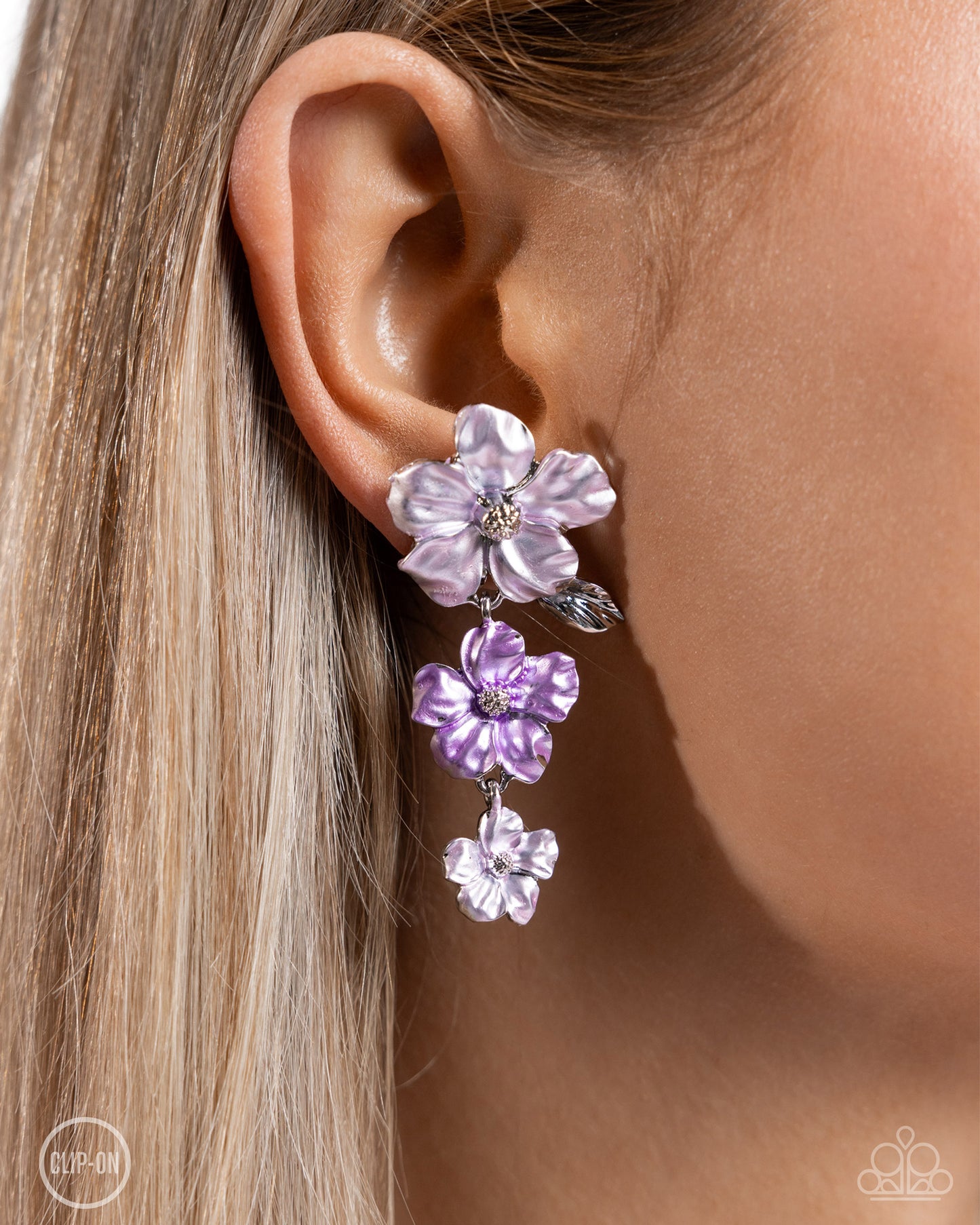 Balanced Bouquet - Purple Flower Clip-on Earrings - Paparazzi Accessories