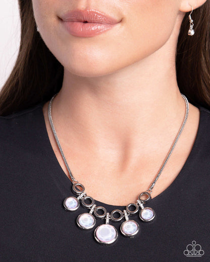 Reflective Rhapsody - Silver & Glassy Opalescent Gray Gem Necklace - Paparazzi Accessories