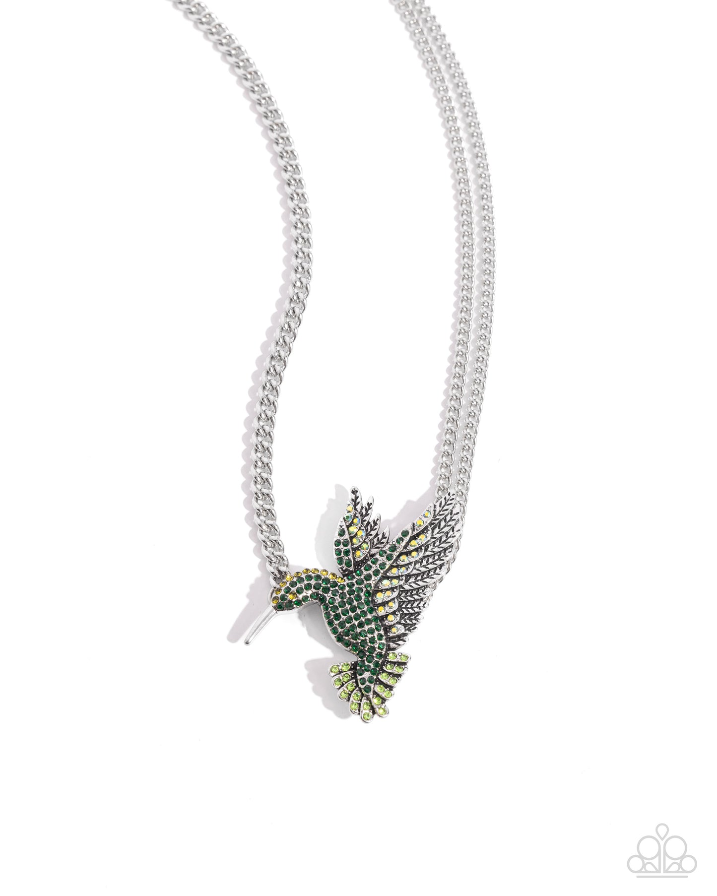 Hummingbird Headline - Green Iridescent Rhinestone Necklace - Paparazzi Accessories