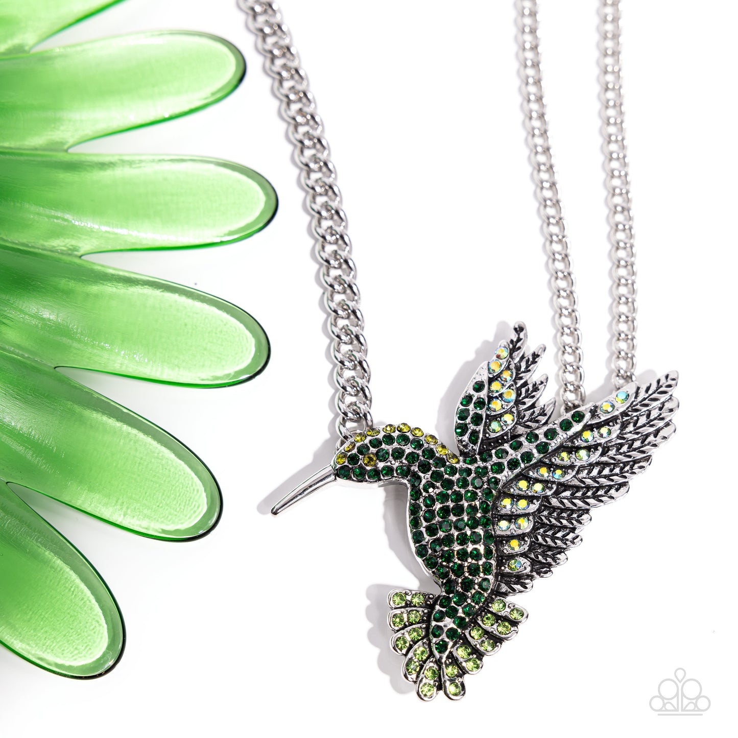 Hummingbird Headline - Green Iridescent Rhinestone Necklace - Paparazzi Accessories