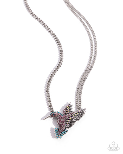 Hummingbird Headline - Purple Rhinestone Necklace - Paparazzi Accessories
