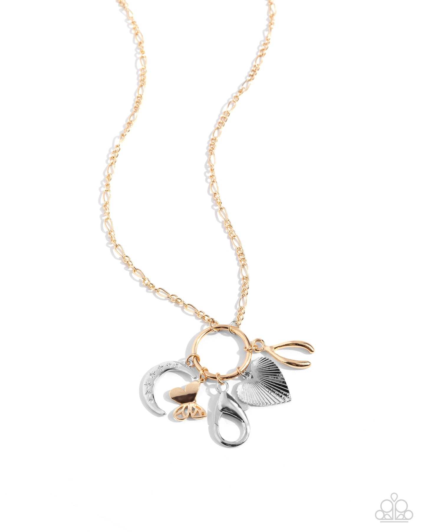 Lucky Limit - Multi Butterfly, Heart, Wishbone, Crescent Moon Lanyard Necklace - Paparazzi Accessories