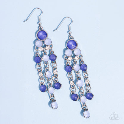 Cascading Clarity - Blue Rhinestone Silver Fishhook Earrings - Paparazzi Accessories