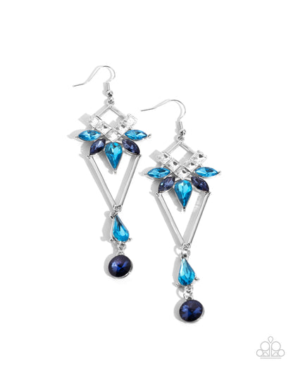 Shoulder-Dusting Shimmer - Blue Rhinestone Fishhook Earrings - Paparazzi Accessories