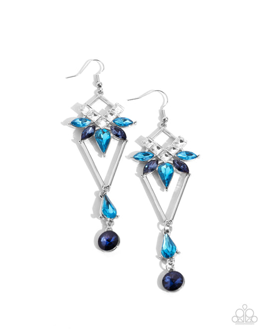 Shoulder-Dusting Shimmer - Blue Rhinestone Fishhook Earrings - Paparazzi Accessories